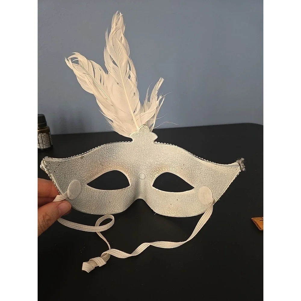 Mardi Gras Carnival Masquerade‎ Party Eye Mask Silver Glitter Sparkles Feathers